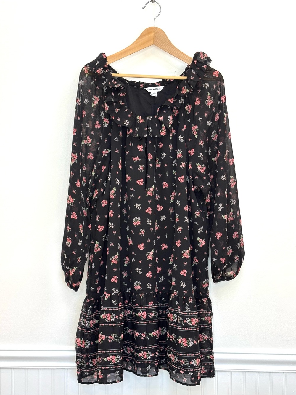 Old Navy X Anna Sui Chiffon Tiered Ruffle Mini Dress Size XXL Dark Floral Boho - Picture 14 of 14
